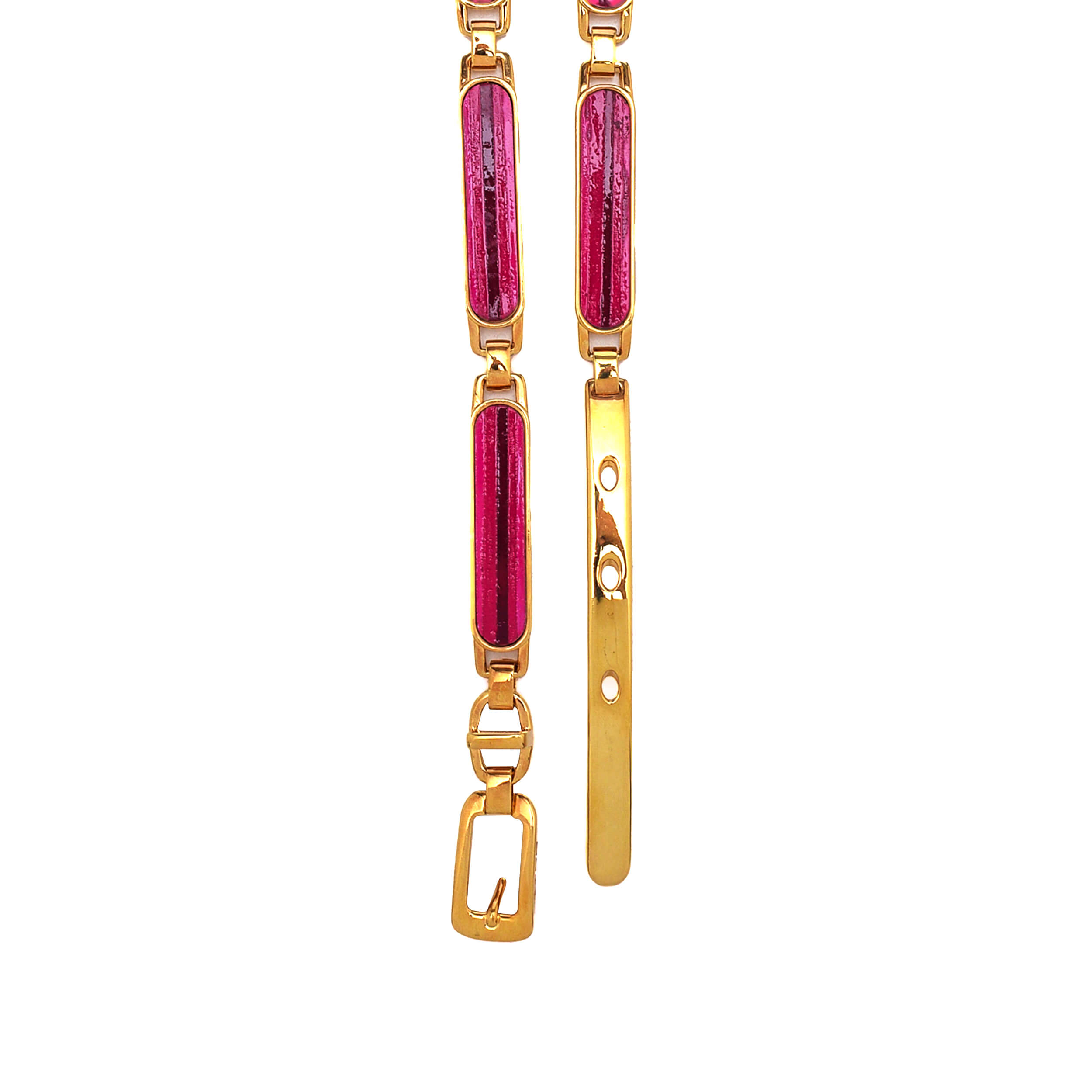 Etro - Fuchsia & Gold Tone Metal Fastening Belly Chain Belt / 80cm